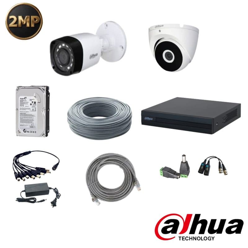 Kit Dahua con 2 Cámaras 2MP y Disco Duro 500GB