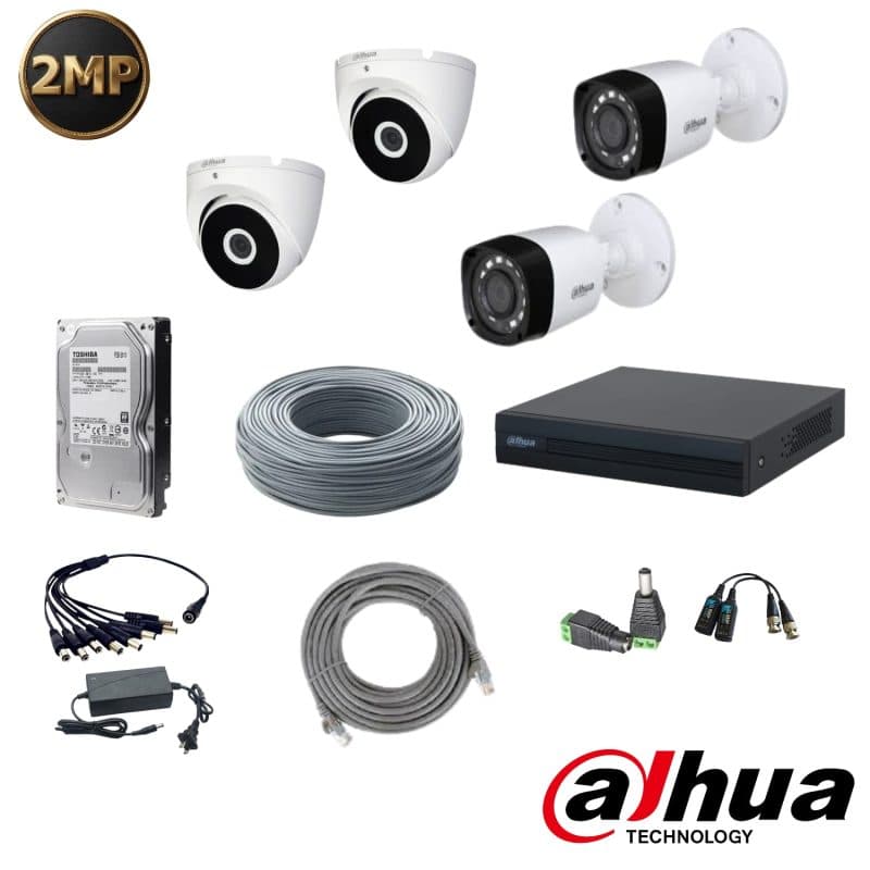 Kit Dahua con 4 Cámaras 2MP y Disco Duro 1TB