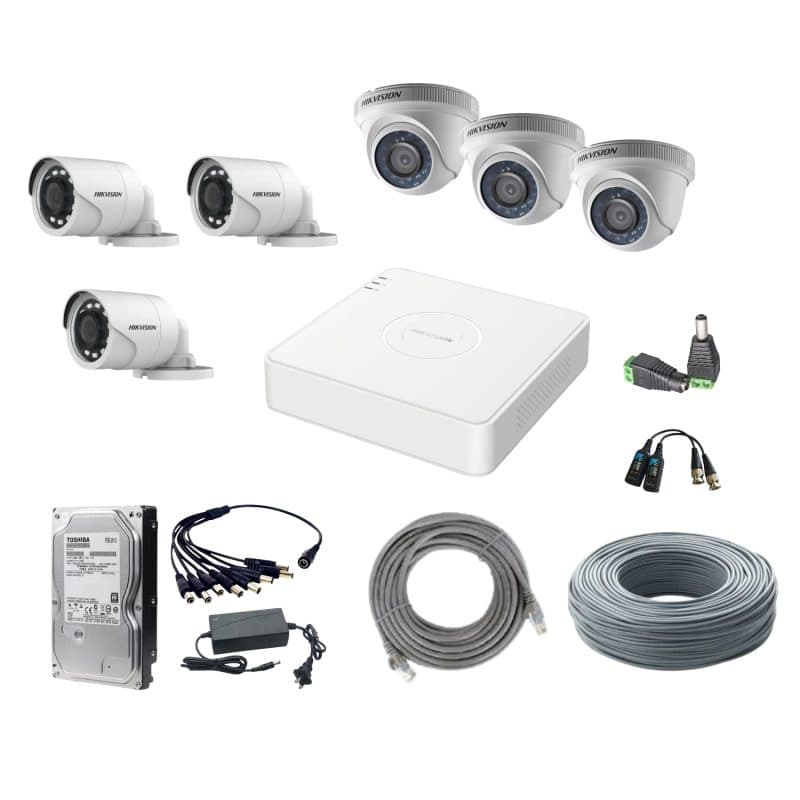 Kit Hikvision con 6 Cámaras 2MP y Disco Duro 1TB