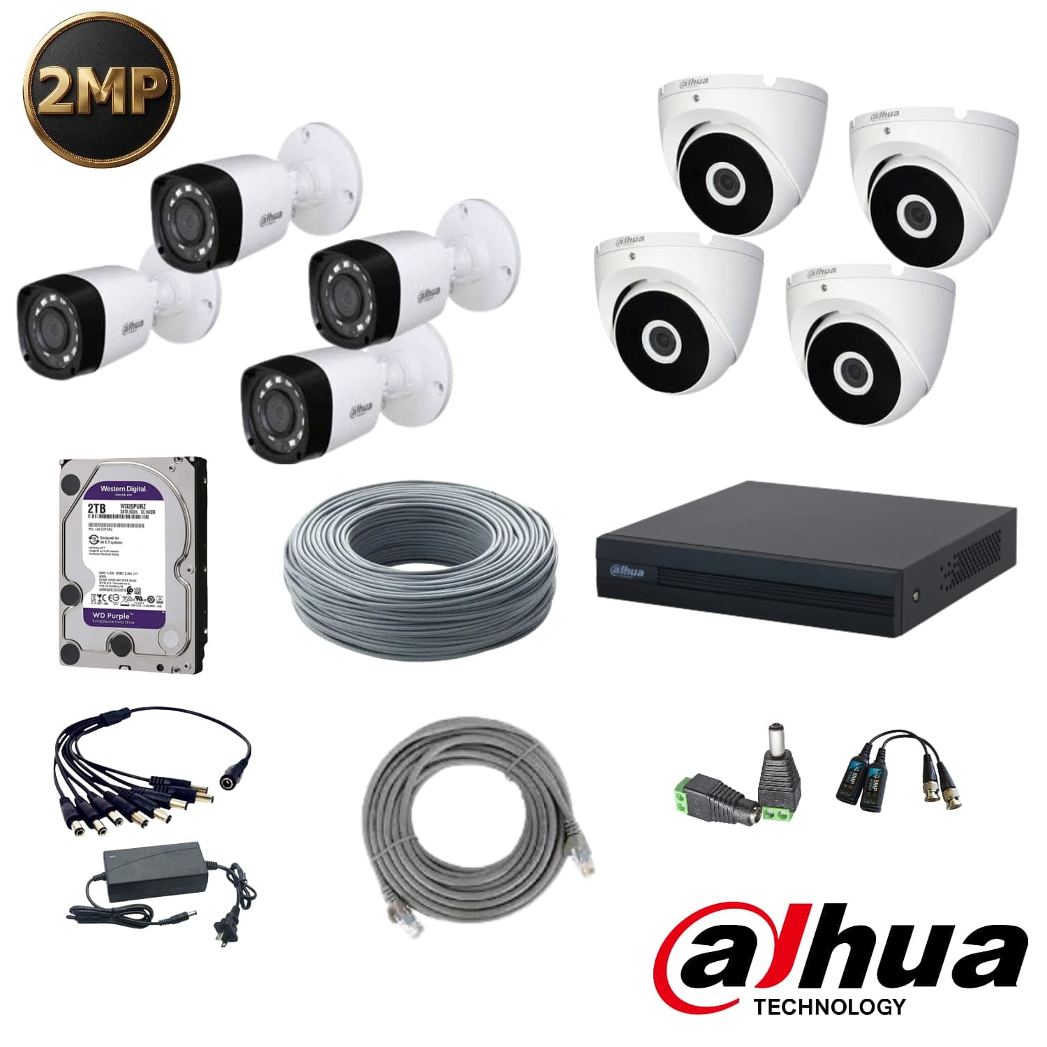 Kit Dahua con 8 Cámaras 2MP y Disco Duro 2TB