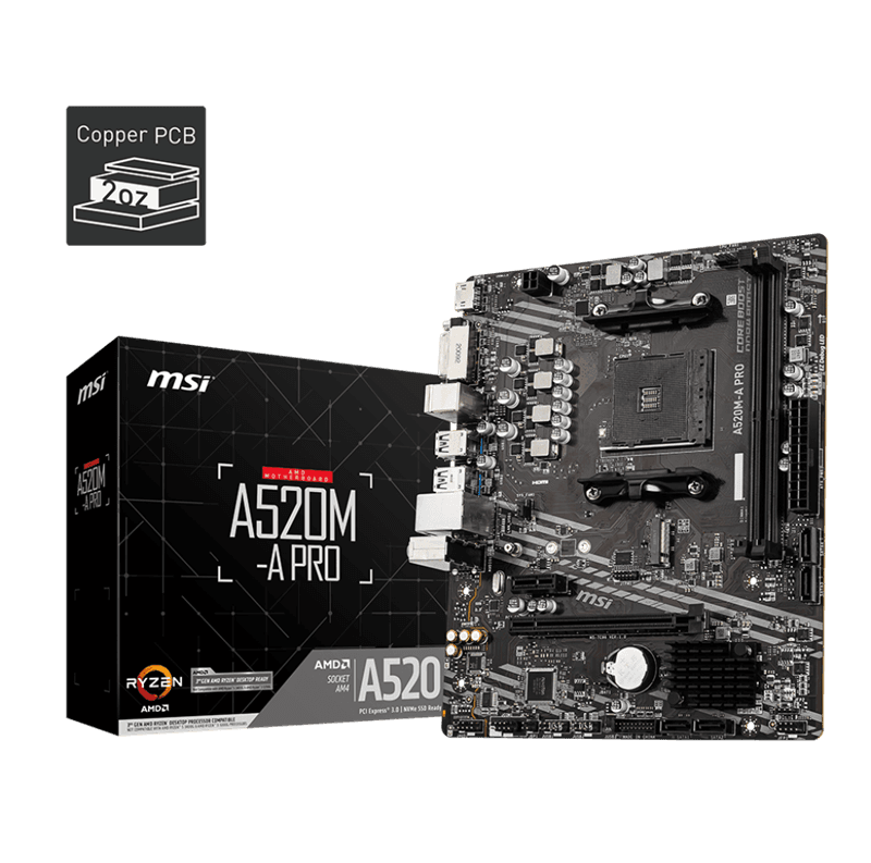 TARJETA MADRE MSI AM4 A520M-A PRO DDR4 M.2 HDMI/DVI/D-SUB