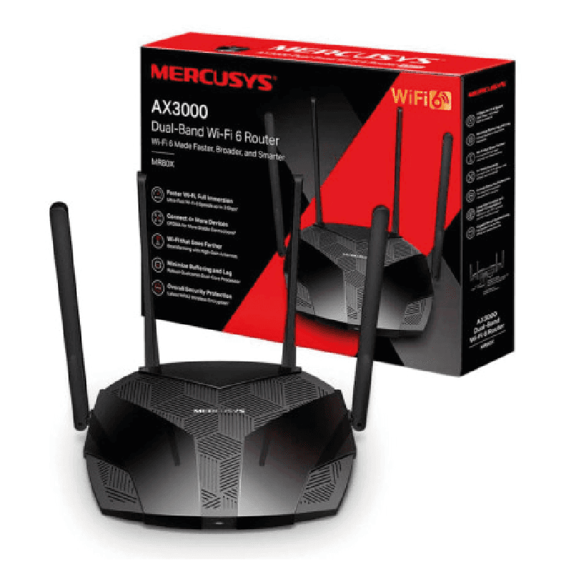 ROUTER MERCUSYS MR80X WIFI 6 AX3000 2,4-5GHZ 1WAN/3LAN GIGA