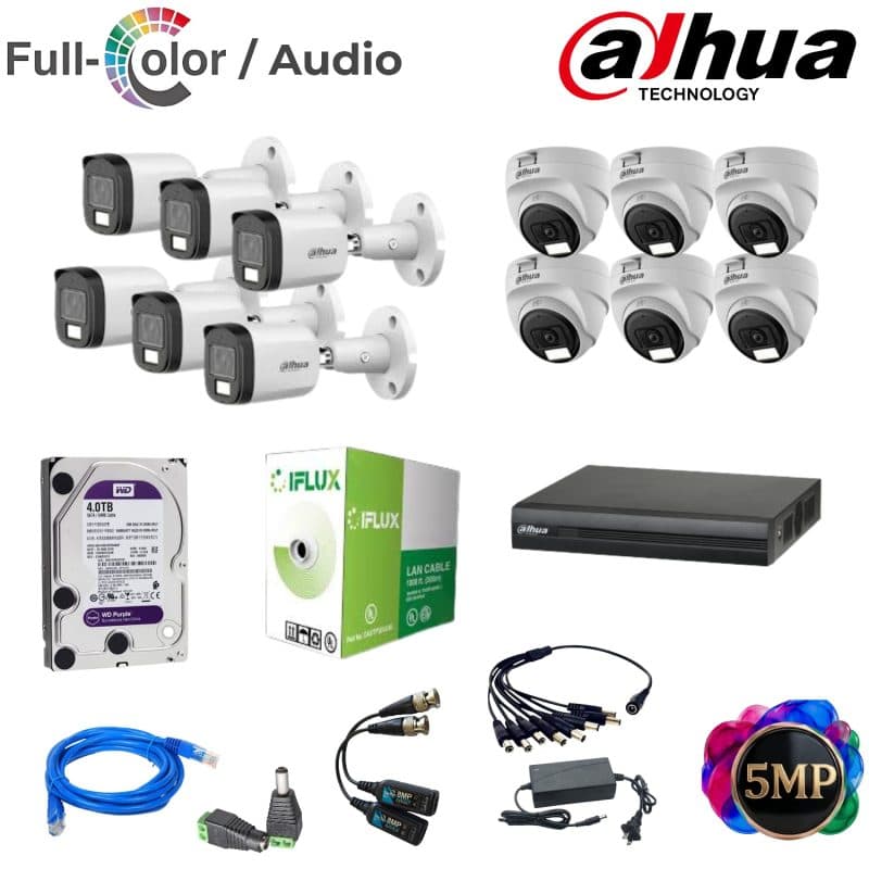 Kit Dahua 12 cámaras 5MP FullColor con audio y disco duro 4TB