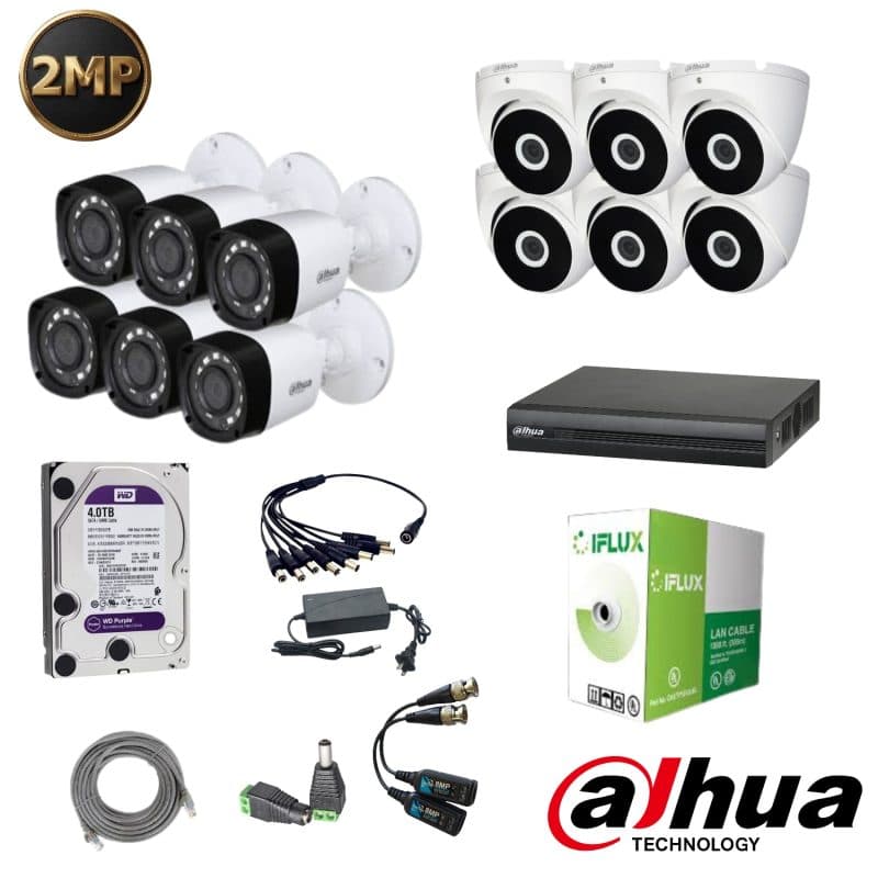 Kit Dahua con 12 Cámaras 2MP y Disco Duro 4TB