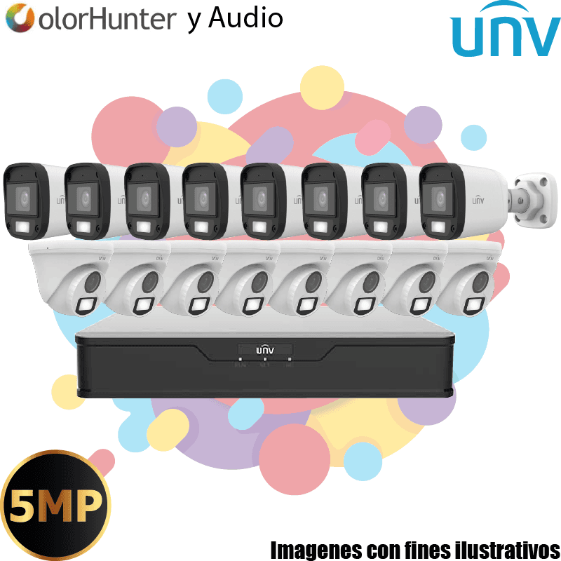 Kit UNV 16 Cámaras 5MP ColorHunter con Audio y 4TB