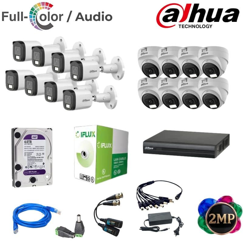 Kit Dahua 16 Cámaras 2MP Full Color con Audio y Disco Duro 4TB