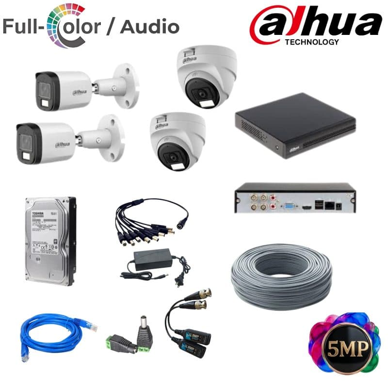 Kit Dahua 4 cámaras 5MP FullColor con audio y disco duro 1TB