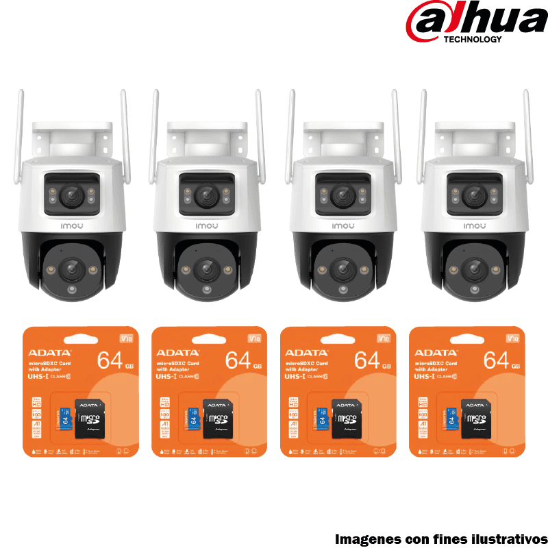KIT DE 4 CAMARA WIFI IMOU IPC-S7XN-10M0WED CRUISER DUAL 10MP CON MICRO SD 64GB