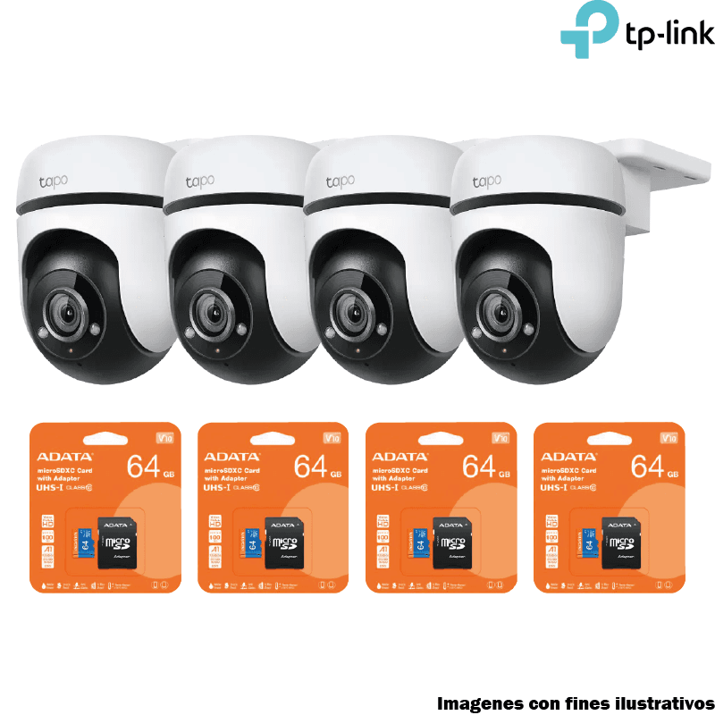 Kit 4 Cámaras WiFi TP-Link Tapo C510W con MicroSD 64GB