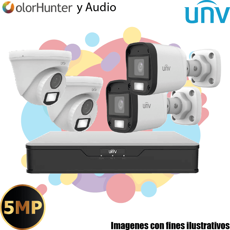 Kit UNV 4 Cámaras 5MP ColorHunter con Audio y 1TB