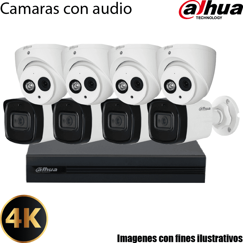 Kit Dahua de 8 Cámaras 8MP con Audio y Disco 3TB
