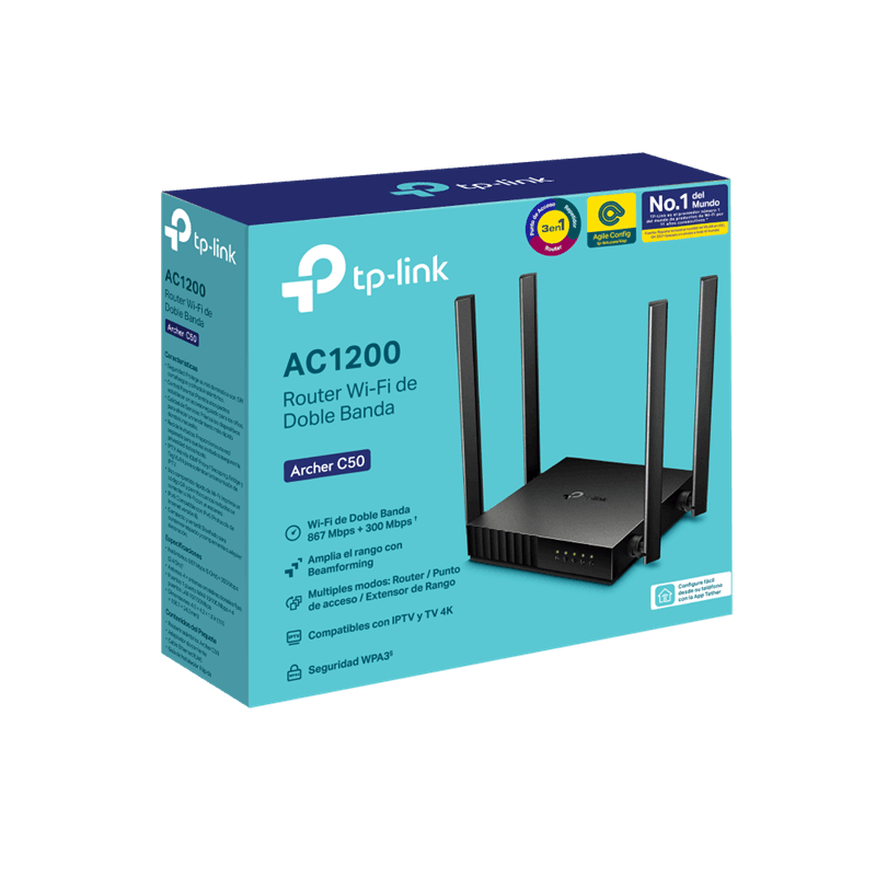 ROUTER TP-LINK ARCHER C50 INALAMBRICO DB AC1200 2,4-5GHZ 1WAN/4LAN 10/100