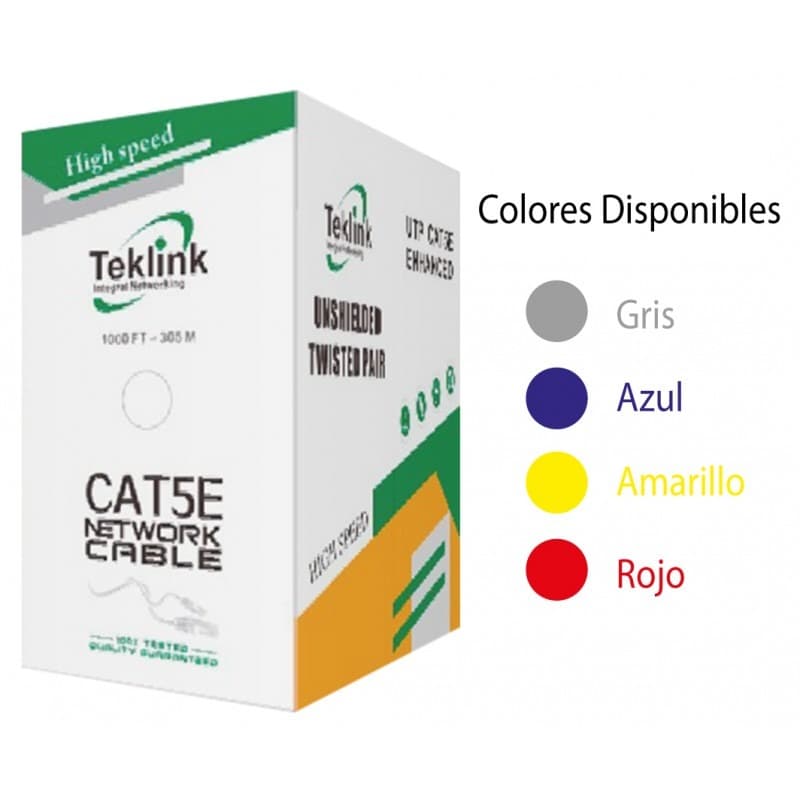 CABLE UTP TEKLINK CAB-TEK6INBL CAT6 INTERIOR 23AWG 305M 100% COBRE UL & ETL AZUL