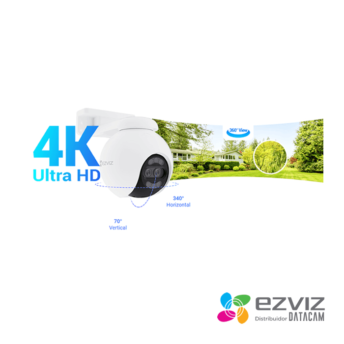 Cámara WiFi EZVIZ CS-H80X-R100-8G82WKFL Doble Lente 4K Color 360 con Detección Humana y de Vehículos