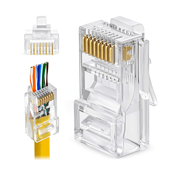CAJA/BOLSA DE CONECTORES RJ45 CAT6 PASS THROUGH 100UND MP-8P8C-6PST