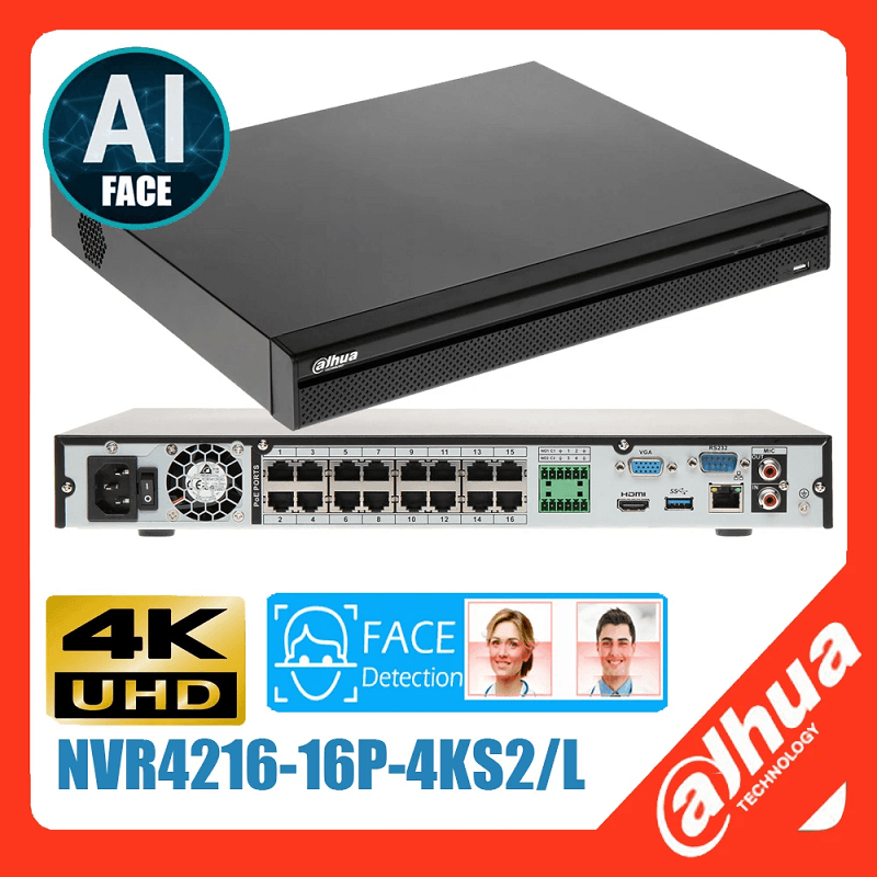 Grabador NVR Dahua NVR4216-16P-4KS2/L 16CH 8MP PoE 2HDD ONVIF