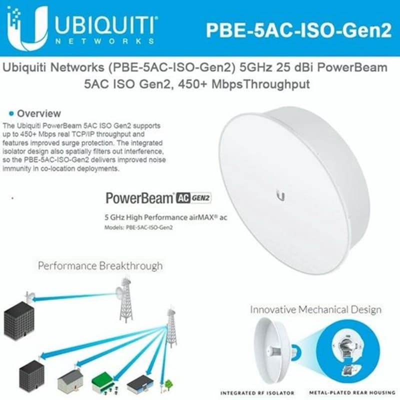 UBIQUITI PBE-5AC-ISO-2GEN PUENTE INALÁMBRICO GIGE AIRMAX 5GHZ