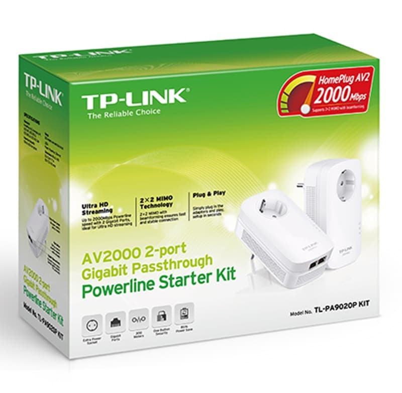 POWERLINE TP LINK KIT TL-PA9020P AV2000 DE 2 PUERTOS GIGABIT PASSTHROUGH