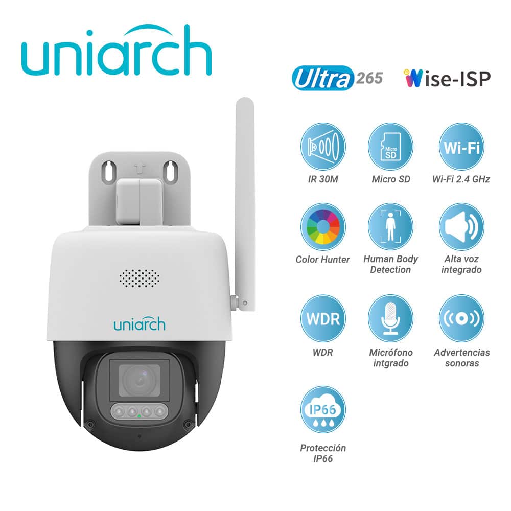 Cámara WiFi Uniarch UHO-P3C-M5F4 5MP Domo-PT IP66 con Audio y WDR