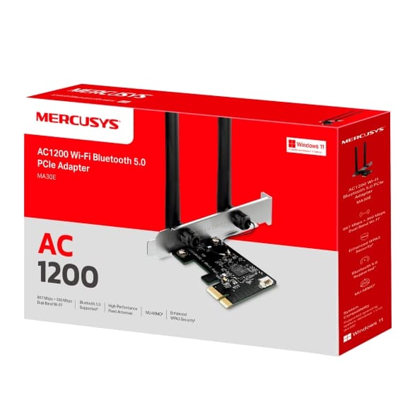 ADAPTADOR INALAMBRICO MERCUSYS MA30E PCIE WIFI + BLUETOOTH 5.0 AC1200 DUAL BAND