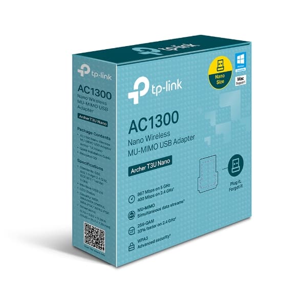 ADAPTADOR INALAMBRICO USB TP LINK ARCHER T3U NANO AC1300 MU-MIMO NEGRO