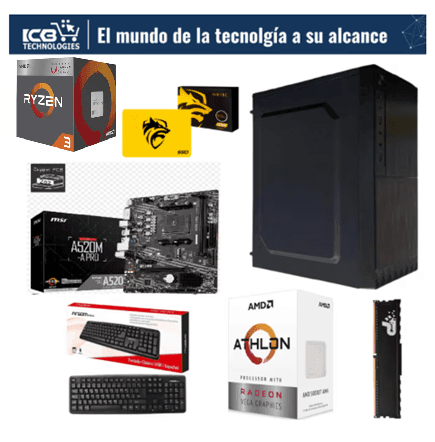 PC AMD RYZEN 3 3200G 8GB RAM 256GB SSD para Oficina y Hogar