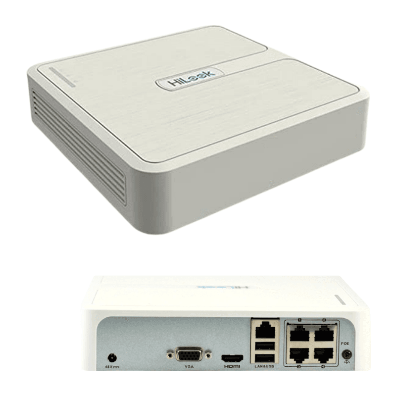 Grabador NVR HiLook NVR-104H-D/4P 4CH 4MP PoE con SATA y AcuSense