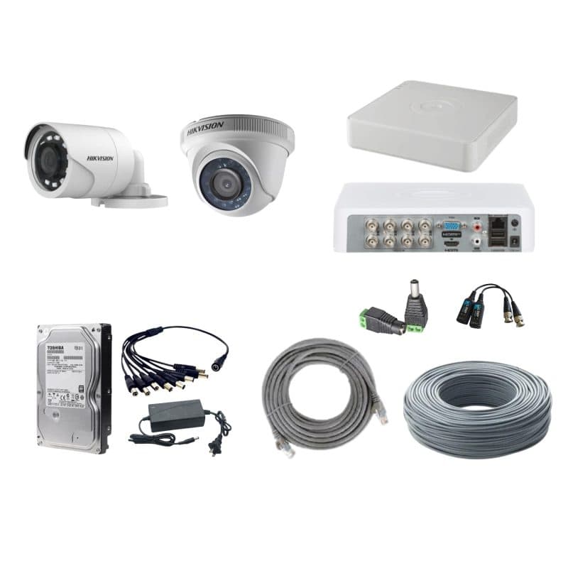 Kit Hikvision con 2 Cámaras 2MP y Disco Duro 500GB