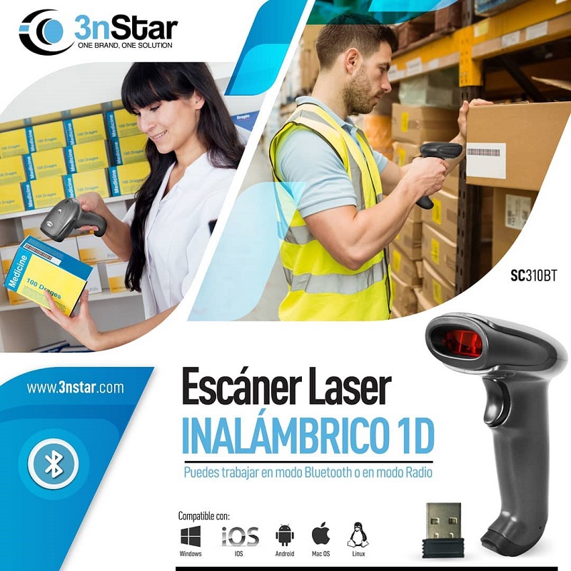 LECTOR CODIGO DE BARRAS 3NSTAR SC310BT 1D WIRELESS USB 100MTS