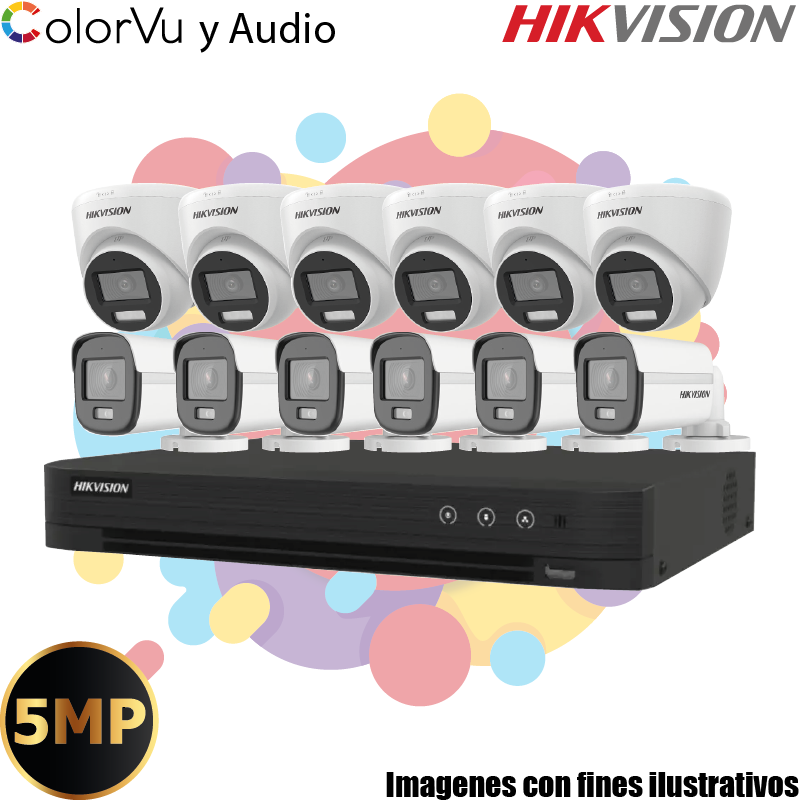 KIT HIKVISION 12 CAMARAS 5MP COLORVU AUDIO DD 4TB