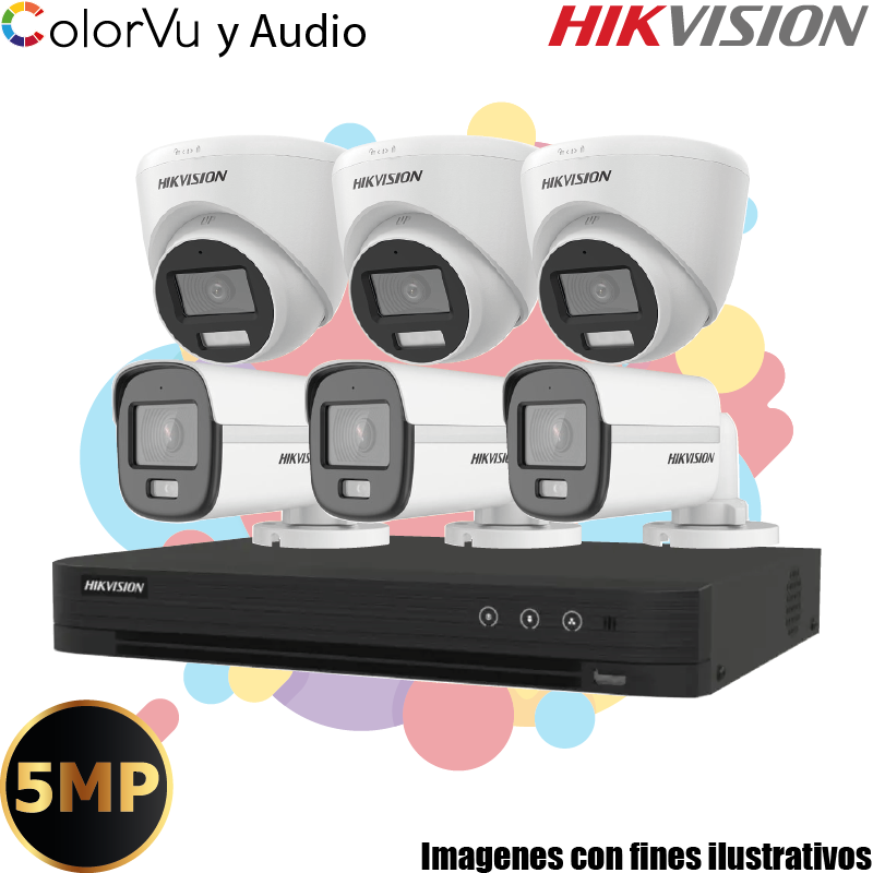 KIT HIKVISION 6 CAMARAS 5MP COLORVU AUDIO DD 2TB